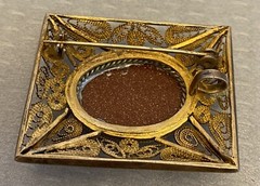 Vintage Silver Vermeil Filigree Aventurine Goldstone Brooch Pendant Handcrafted