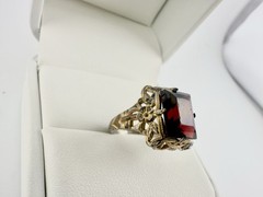 Antique Art Deco Signed Uncas Gold Tone Ring Red Paste Stone Sz5.5 Repair Read