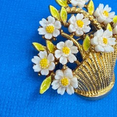 Arthur Pepper Flower Basket Brooch Enamel Gold Tone Floral Mid Mod MCM