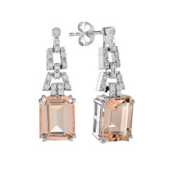Art Deco Style Lab Created Diamond &Morganite Wedding 14K White Gold FN Earrings