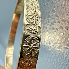 Vintage Victorian Large Bangle Bracelet Gold Filled? Floral Etched 22g 8.5” 7mm