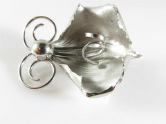 Bond Boyd Brushed & Polished Sterling Silver Orchid Brooch 2 1/8″ x 1 1/2″