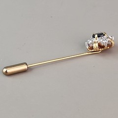 Vintage Sapphire Stick Pin Clear Cubic Zirconia Gold Plated
