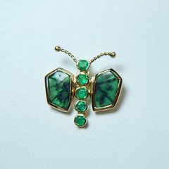 Colombian Trapiche Emerald Butterfly Pendant 18K Y Gold Jewelry Muzo Mines