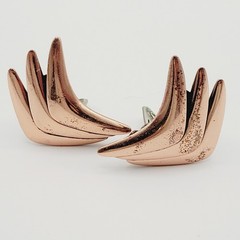 Rame Modernist Artisan Copper Fishbone Clip On Earrings Worn Distressed