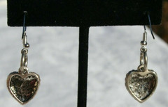 Silver Tone Puffy Hearts Pierced Earrings Studded Heart Brooch Vtg