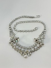 Vintage Rhinestone Crystal Silver-Tone BIB Statement Necklace Choker ~ 15-in