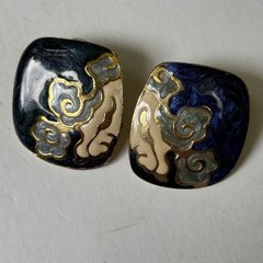 Vintage 1980s 1990s Enamel Earrings Lot Pierced Red Blue Statement Some Signed
