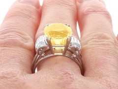 11.74Ct Ceylon Yellow Sapphire and 0.66Ct Diamond, 18k White Gold Ring