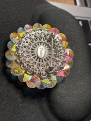 Vintage Signed VENDOME Aurora Borealis AB Rhinestone Dome Brooch Silver Tone