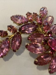 Vintage Large Two Tone Pink Marquise and Round Rhinestone Gold Tone Brooch Pin