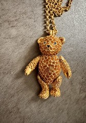 Articulated Bear Necklace And Brooch Set Goldtone With Rhinestones