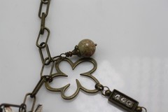 Scooples bronze tone chain links necklace fairy glass/ stone wings charms Love