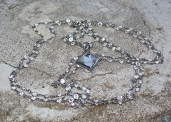 Antique Vintage Sterling Silver open-back faceted Crystal Chain Necklace Fob 63″