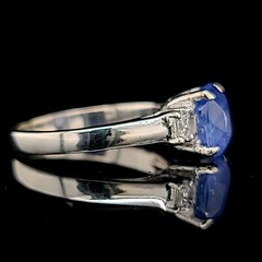14K white gold engagement ring 2.21ct. Natural Untreated Blue Sapphire Cushion