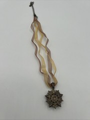 1928 Brand NECKLACE Bronze Colored Metal With Brown & Yellow Stones Sheer Ribbon