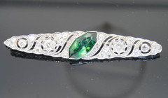 Fancy Marquise Shape Vivid Green Emerald With Old Mine Cut CZ Costume Brooch Pin