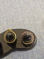 Handmade Gold Tone Wire Wrap Ring Set Of 2 w Rose & Round Pink Glass Beads USA 8