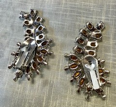 Vintage Clear Rhinestone Swirl Clip-On Earrings Mid Century Bridal Sparkle