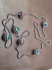 Vintage Silver Tone Ball Chain Necklace Glass Beads 36in