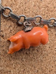 Vintage Austrian 900 Silver Glücksbringer 1939 Lucky Charm Bracelet Coral Pig 7″