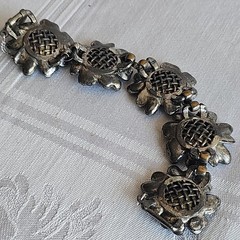 Signed Judy Lee Bracelet & Errings Blue Rhinestones Aurora Borealis Vintage