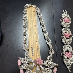 Vintage Silver Pink Beads Necklace, & Bracelet Lightweight Metal