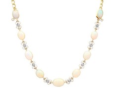 9.50Ct White Opal and 0.24Ct Diamond 15k Yellow Gold Necklace / Bracelet Set