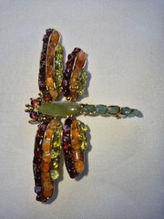 Vintage SWOBODA Multi Gemstone Dragonfly Brooch Pin Ruby Jade Garnet Peridot