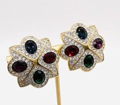 SWAROVSKI Multicolored Jewel Tone Crystal Earrings Signed Vintage Jewelry