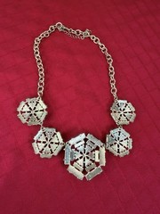 Vtg MCM Brutalist Art Deco Revival Statement Necklace Geometric Medallion