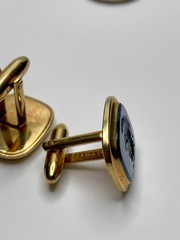 Vintage Speidel Roman Soldier Warrior Black Glass Intaglio Cufflinks Gold Tone