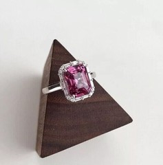 Art Deco Style Octagonal Ruby Lab Created Diamond 14K White Gold FN Wedding Ring