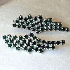 VTG Sterling Emerald Green Rhinestone Earrings Chandelier Waterfall Design 925