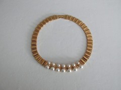 Vintage Napier Gold-tone & Faux Pearl Statement Necklace Pat.# Rare 18″ NICE