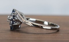 Vintage 10K White Gold Art Deco Style Sapphire & Diamond Cluster Ring