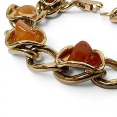 Chunky Natural Stone Bracelet Gold Tone Retro Chic Nuggets Earthy Orange Brown