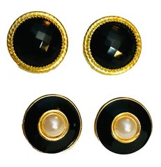 Lot of 5 Pairs of Vintage Estate Black & Gold Themed Pierced Earrings Variety