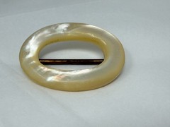 Antique Victorian Era Brass Oval Mother Of Pearl Shell Buckle or Scarf Slide