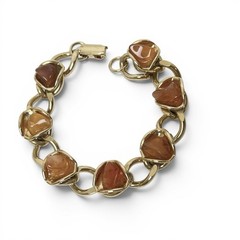 Chunky Natural Stone Bracelet Gold Tone Retro Chic Nuggets Earthy Orange Brown