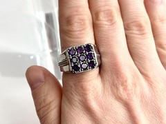 Faux Amethyst Gemstone Silver Toned Costume Jewelry Vintage Ring – sz 10