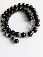 Vintage Japan Black Glass Beads Choker Necklace 15.5 Inches