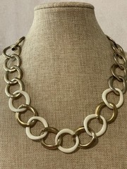 Vintage Monet Gold White Link Necklace Chunky Statement Chain Retro Modern