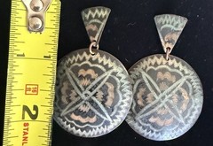 Vintage Painted Copper Disc Post Earrings Southwest Geometric Medallion Pierced