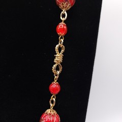 Rare Venetian Wedding Cake Bead Necklace Red Murano Glass Vintage 33in
