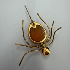 Vintage Amber Spider Brooch 1970s Baltic Honey Amber Gilded Brass Pin Jewelry