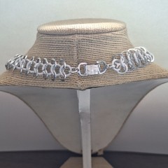 Vintage Germany Aluminum Chainmail Choker Necklace Mid‑Century minimalist 18.25″