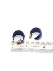 1970-80s Stud Earrings Vintage Fashion Jewelry Enamel Metal Blue Wide Half-Hoops
