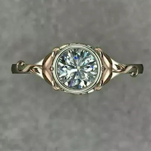 Art Deco Style Round Lab Created Diamond14k White Gold FN Pretty Engagement Ring