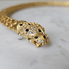 Vintage Panther Leopard Gold Tone Collar Necklace 1980s 1990s